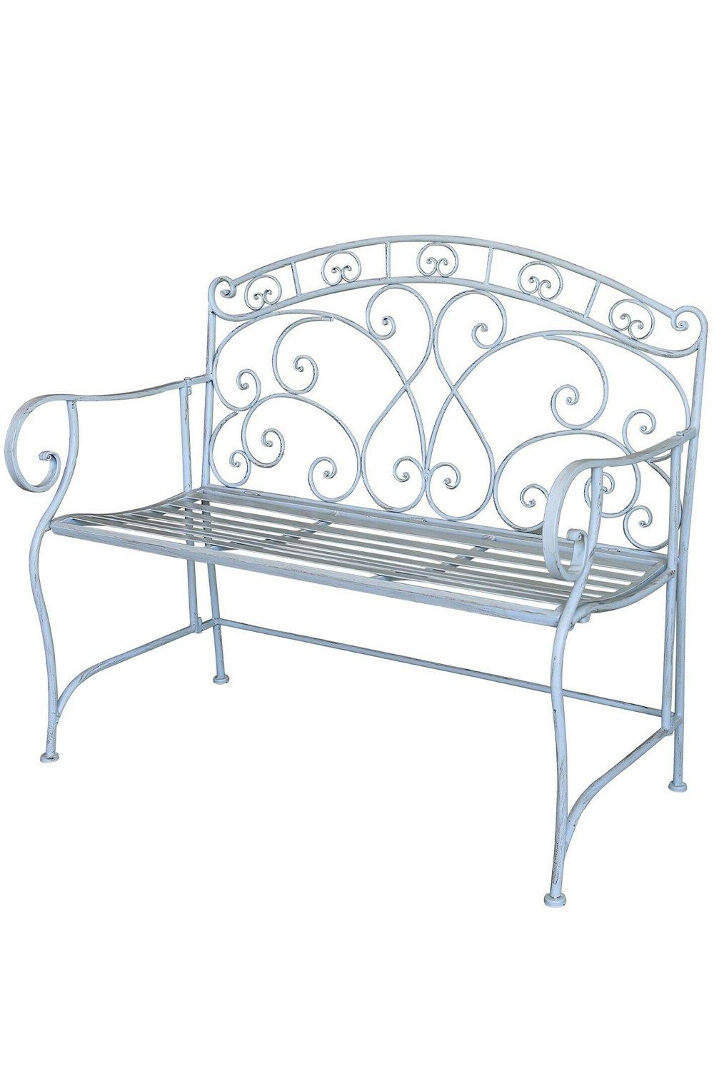 Metal Garden Bench Patio Furniture Seat Foldable Antique Blue